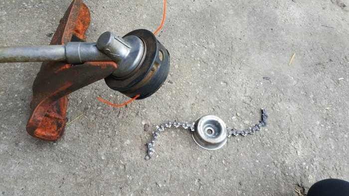 How to increase the efficiency of the trimmer: change the fishing line to a chain from a chainsaw 